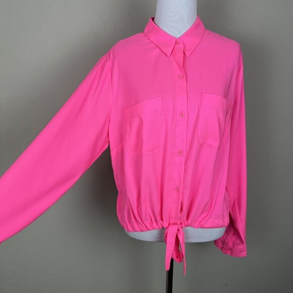 Express Shirt Top Women Large Relaxed Portofino Tie Front Button Long Sleeve NEW - Picture 6 of 13